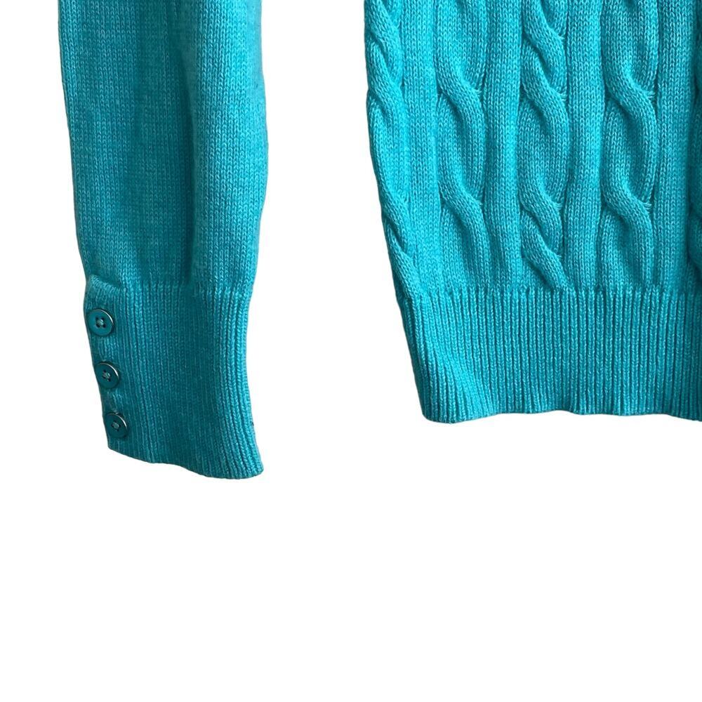 Talbots‎ Women Cable Knit Sweater SP Aqua Lightweight Preppy Classic Coastal - Picture 4 of 7